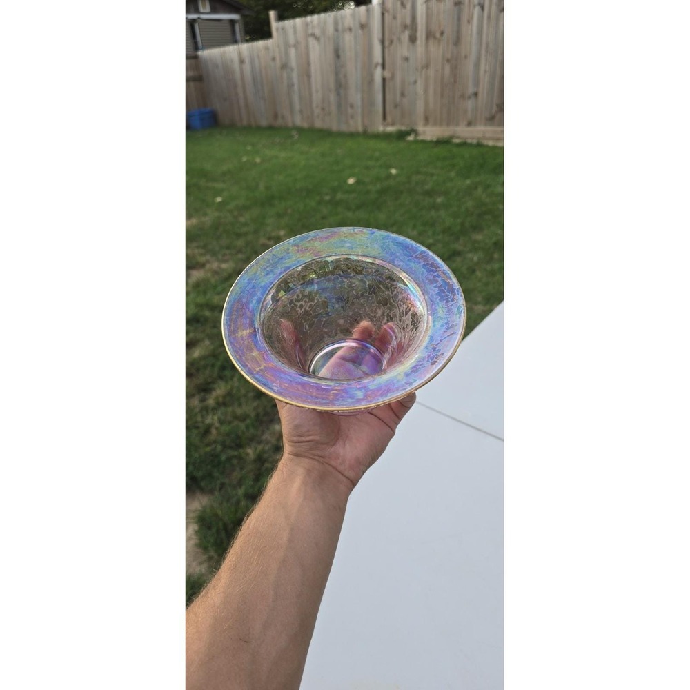 Vintage Carnival Glass Fostoria - Iridescent Brocaded Roses Deep Candy Dish